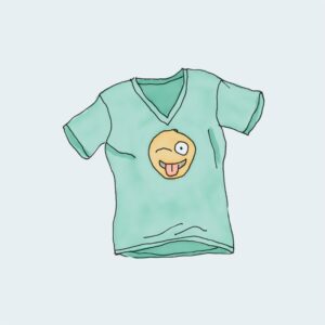 Mint green shirt with playful emoji
